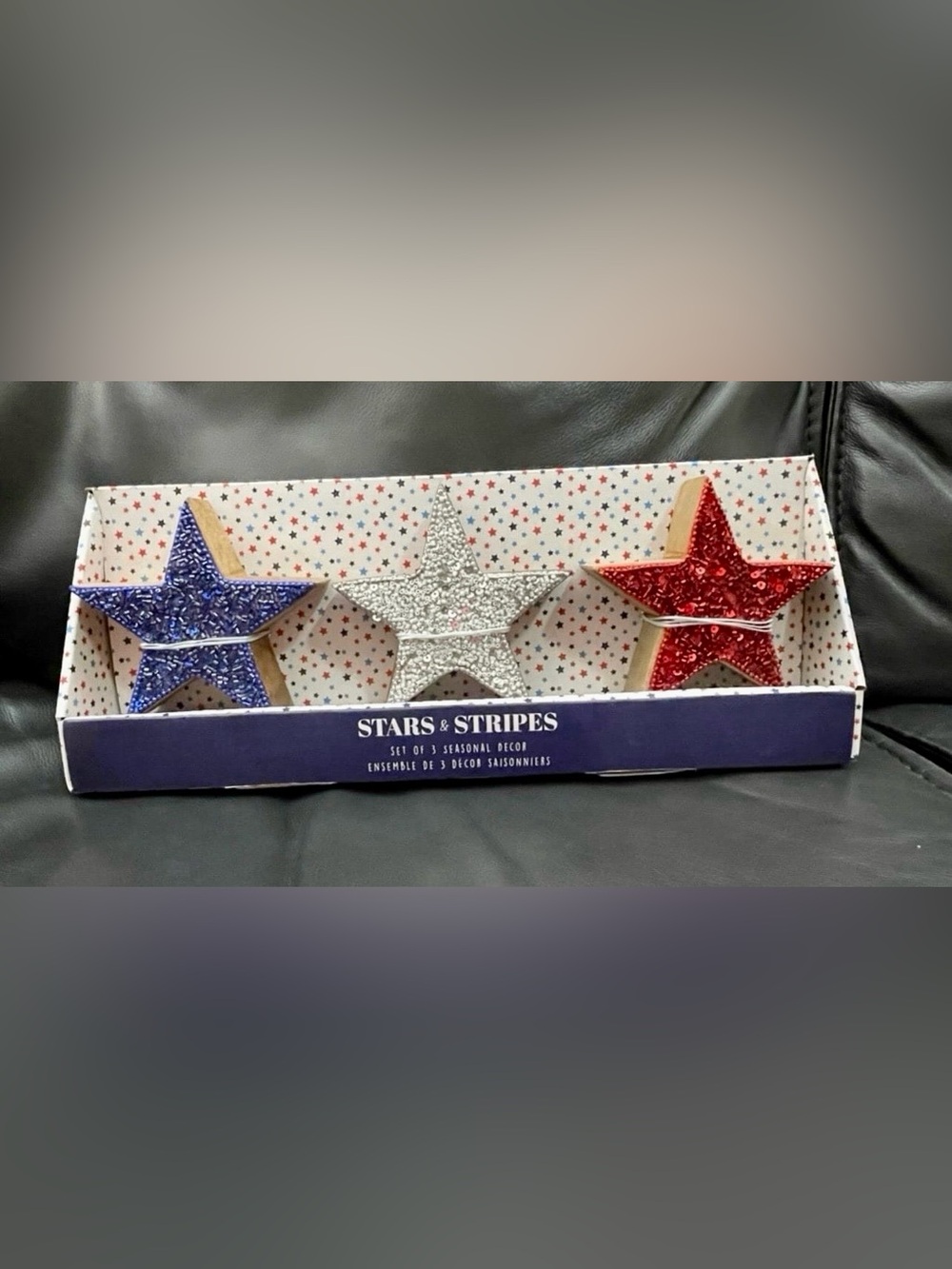 STARS & STRIPES Patriotic Stars, Set of 3 - Wood and Beaded Patriotic Stars